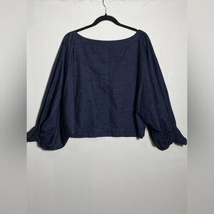 Nanette Lepore Dolman Blue Denim Cotton Bubble Sleeve Crop Top Medium